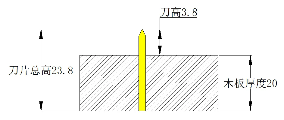 刀片高23.8、木板厚20、刀高3.8的结构图